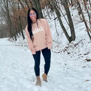 Distressed by HB Peach “Mama” CREWNECK